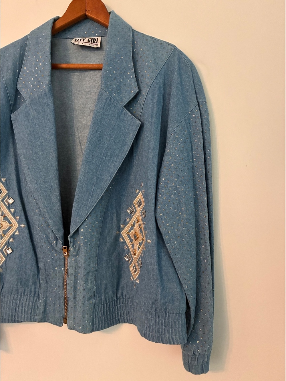 Vintage 80s 90s City Girl Petites Embellished Denim Jacket M/L